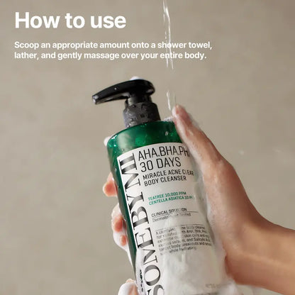 AHA BHA PHA 30 Days Miracle Acne Clear Body Cleanser  - Body Odor Control & Back Acne Treatment - Gentle Exfoliating Body Wash - Korean Skincare