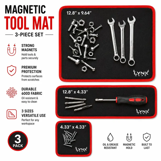 【BackToSchool】3PC Flexible Magnetic Tool Mat &amp; Tray Holder Set - Flexible Set for Garage Users, PVC Non-Slip Tool Storage for Auto Repair, Father&