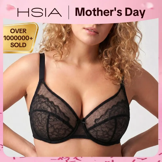 💞50K+ SOLD!👙HSIA Enchante Floral Lace Plus Size Underwire Unlined Unpadded Minimizer Full Coverage Bra Women&