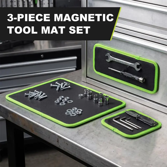 【BackToSchool】3PC Flexible Magnetic Tool Mat &amp; Tray Holder Set - Flexible Set for Garage Users, PVC Non-Slip Tool Storage for Auto Repair, Father&