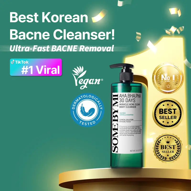 AHA BHA PHA 30 Days Miracle Acne Clear Body Cleanser  - Body Odor Control & Back Acne Treatment - Gentle Exfoliating Body Wash - Korean Skincare