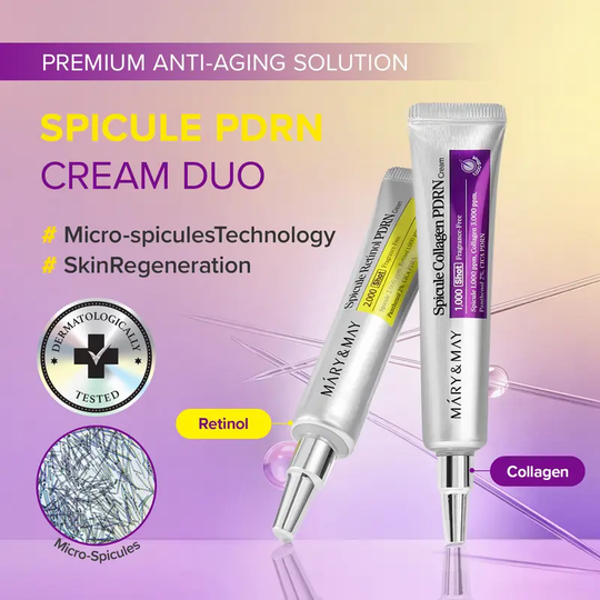 [Mary&amp;May Official] NEW Spicule PDRN Cream DUO - Micro-Spicules, Collagen Firming &amp; Retinol Wrinkle Care, Gentle Daily Use, for All Skin Types