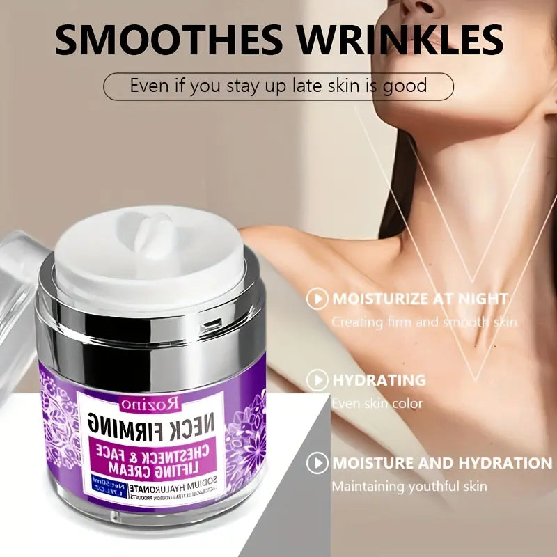 Rozino Neck & Chest Firming Cream - Hydrating Moisturizer for Fine Lines, Visibly Smooths Skin with Sodium Hyaluronate, 50g