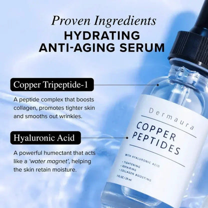 GHK-Cu Peptides Serum, Copper Peptides Serum for Face - Tightening, Repairing, Collagen Boosting - with Hyaluronic Acid - Fragrance-Free