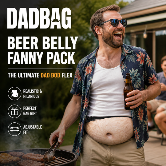 🥳Dadbag | Realistic Fake Beer Belly Bum Bag | Funny Dad Bod Waist Pack | Novelty Gag Gift for Men | With Belly Button &amp; Hairy Chest | Adjustable Black Strap