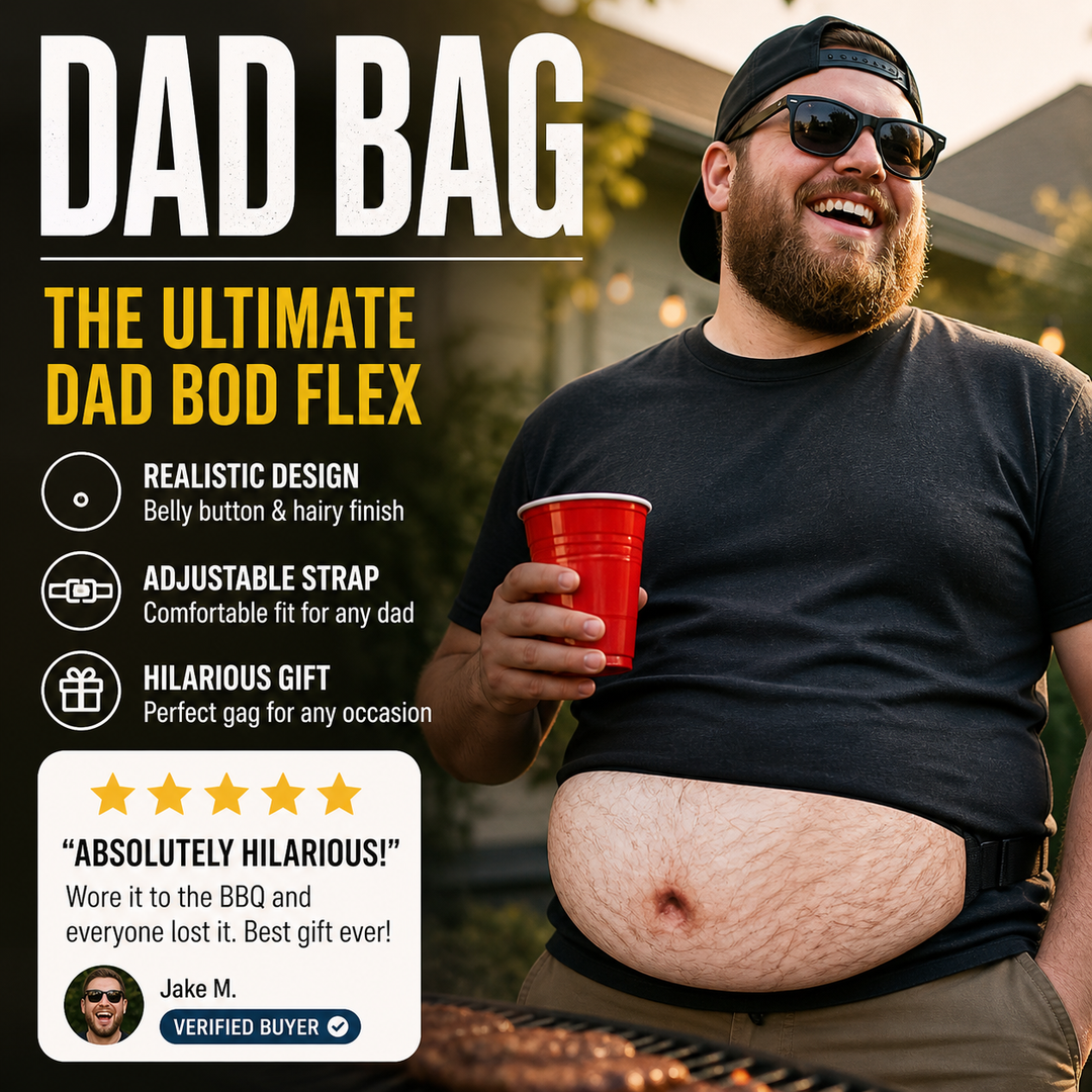 🥳Dadbag | Realistic Fake Beer Belly Bum Bag | Funny Dad Bod Waist Pack | Novelty Gag Gift for Men | With Belly Button &amp; Hairy Chest | Adjustable Black Strap