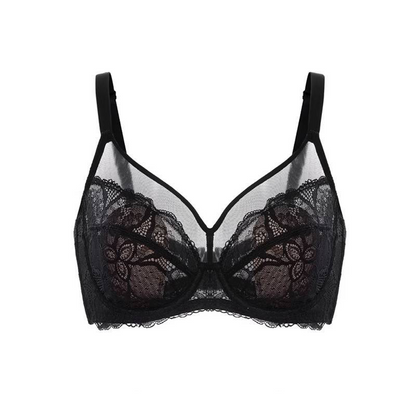 💞50K+ SOLD!👙HSIA Enchante Floral Lace Plus Size Underwire Unlined Unpadded Minimizer Full Coverage Bra Women's Wear Comfortable Breathable Mesh Cup