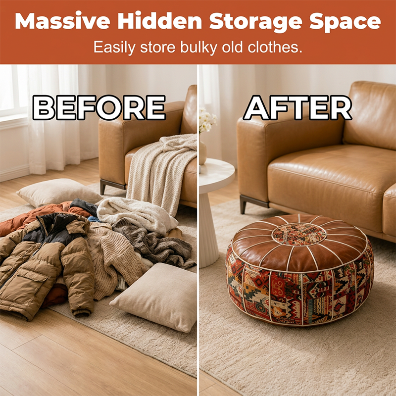 🎁2026 New Arrivals 🔥 50% OFF 🛋️ Multifunctional Storage Ottoman Pouf – Hidden Storage, Comfortable Seating &amp; Faux Leather Finish ✨