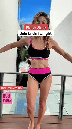 🏖️Hot Sale🌼Color Block Patchwork Nylon Sporty 3-Piece Bikini Set - High Waisted &amp; Tummy Control Swimsuit👙🌈