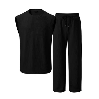 ⚽️🏆️World Cup Sale:40% OFF🎉70K+ SOLD! 🥳Men's Ribbed Sleeveless Tank Top & Pants 2-Piece Set