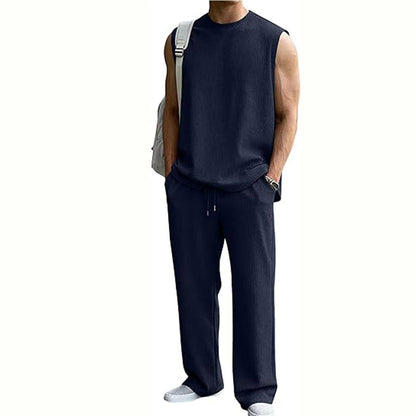 ⚽️🏆️World Cup Sale:40% OFF🎉70K+ SOLD! 🥳Men's Ribbed Sleeveless Tank Top & Pants 2-Piece Set