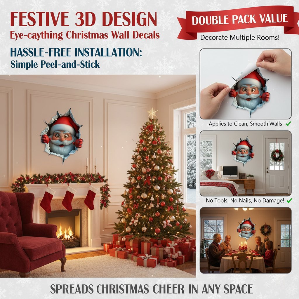 Early Christmas Sale – 50% OFF!! 🎁 "Santa’s Surprise" 3D Wall Decals