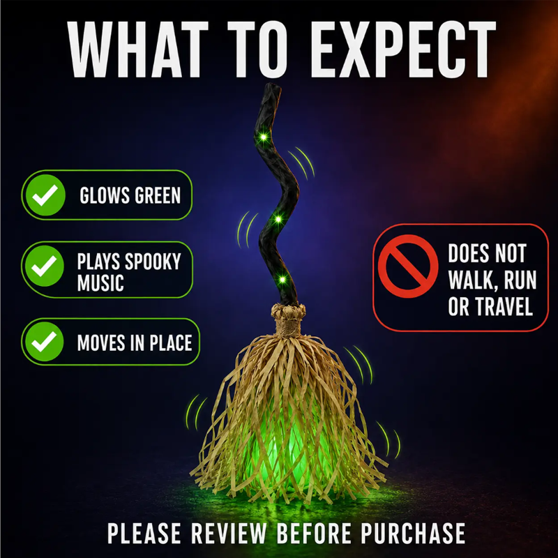 ⏳Limited-time 40% off⏰Animated Witch Broom Halloween Decoration with Lights and Sound🧙