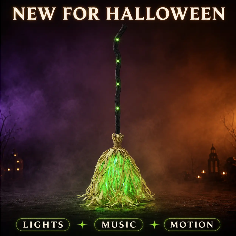 ⏳Limited-time 40% off⏰Animated Witch Broom Halloween Decoration with Lights and Sound🧙