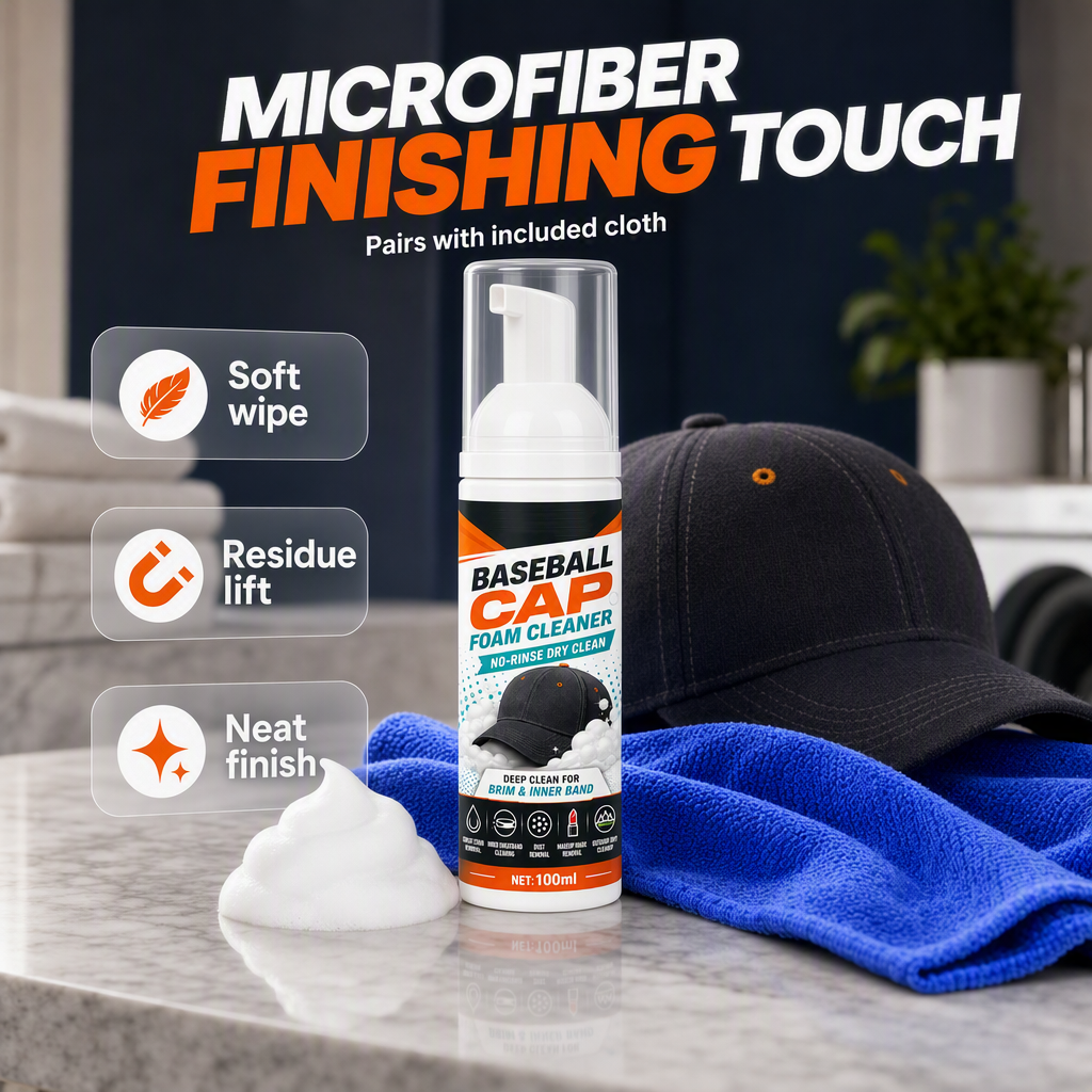 🧢50% OFF NOW! No‑Rinse Baseball Cap Foam Cleaner, Deep Clean Hat Foam Cleaning Spray, Sweat Stain &amp; Dust Remover for Baseball Hats, Quick Dry Cap Care Solution
