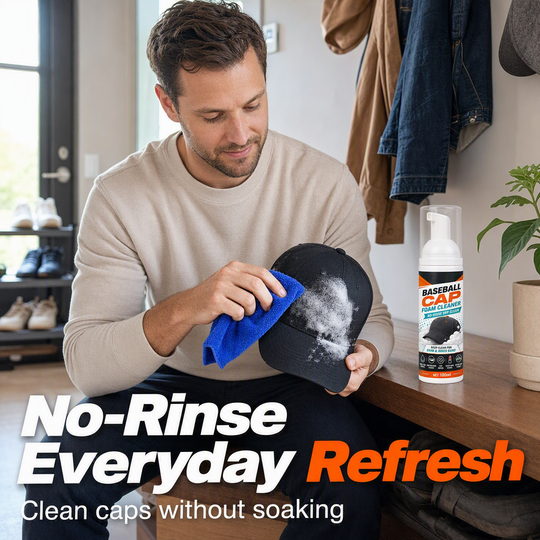 🧢50% OFF NOW! No‑Rinse Baseball Cap Foam Cleaner, Deep Clean Hat Foam Cleaning Spray, Sweat Stain &amp; Dust Remover for Baseball Hats, Quick Dry Cap Care Solution