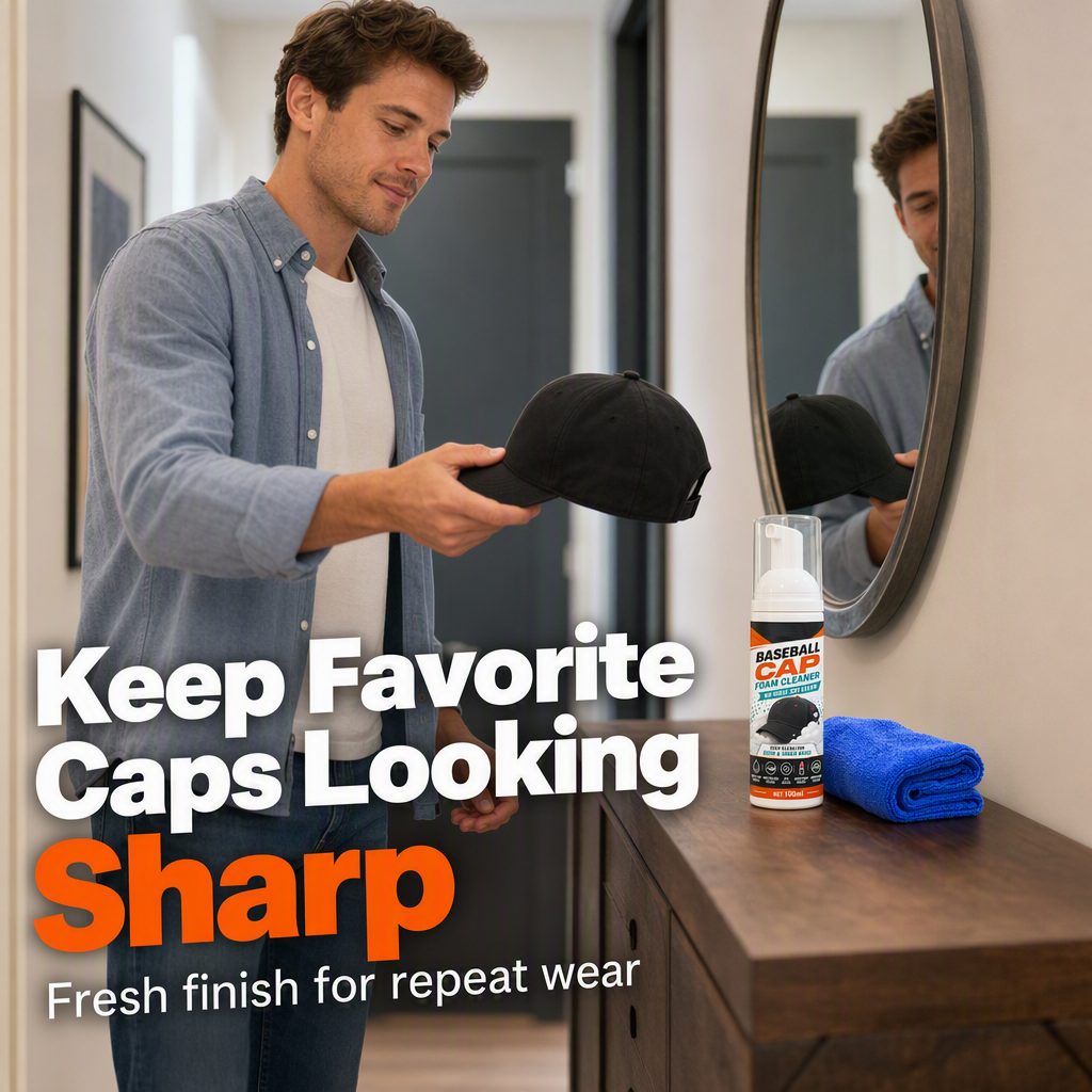 🧢50% OFF NOW! No‑Rinse Baseball Cap Foam Cleaner, Deep Clean Hat Foam Cleaning Spray, Sweat Stain &amp; Dust Remover for Baseball Hats, Quick Dry Cap Care Solution